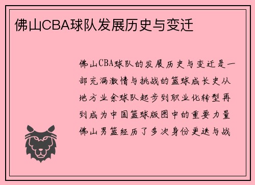 佛山CBA球队发展历史与变迁